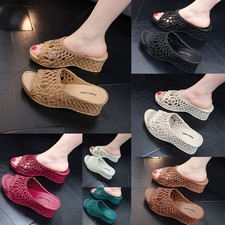 Womens Wedge Heel Sandals Casual Slippers Ladies Summer Slip On Shoes Mules Size