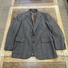 Vtg 70s Pendleton Wool Blazer 42 Tweed Herringbone Pattern Leather Elbow Patches