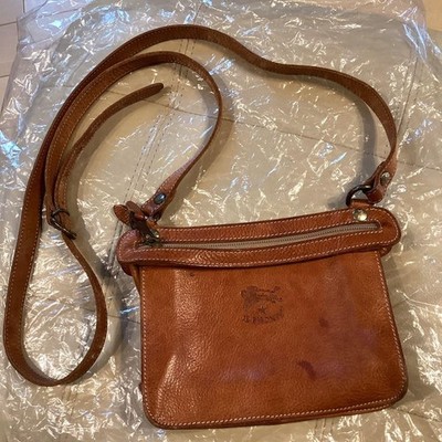 IL BISONTE Crossbody Bag Leather Logo Brown Authentic Used from Japan
