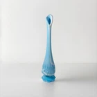 Vintage Fenton Cabbage Rose Pattern Blue White Slag Glass Swung Bud Vase 10.5”