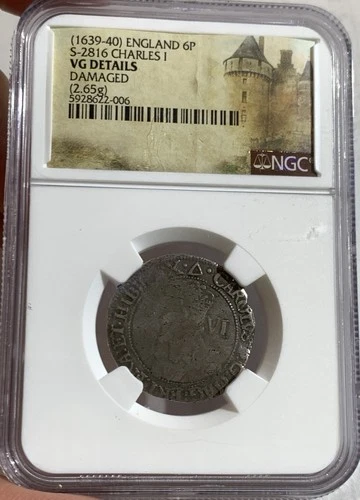 1639-40 ENGLAND 6 PENCE S-2816 CHARLES I NGC VF (2.69g)