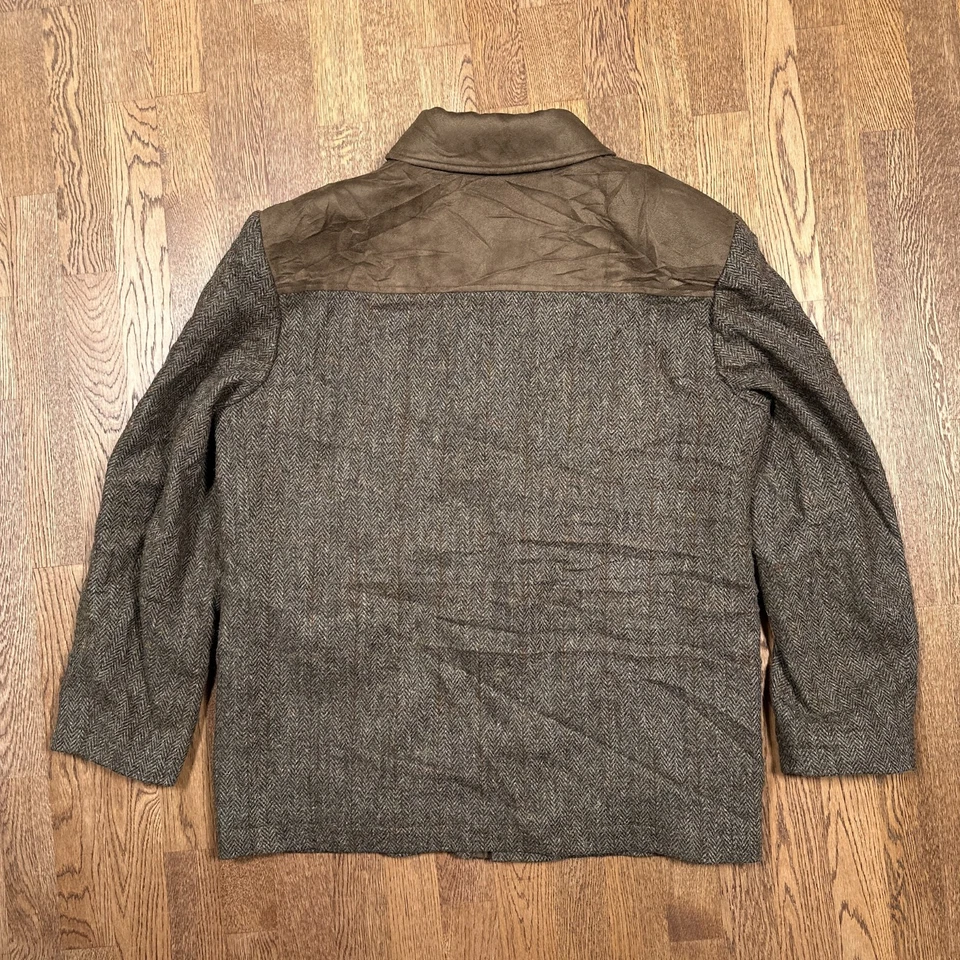Vintage Harris Tweed Wool Herringbone Brown Quilted Field Jacket Mens XL - Image 2 of 4