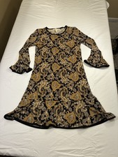 Michael kors Black and Gold Paisley Bell Sleeve Dress Women’s Size S Small