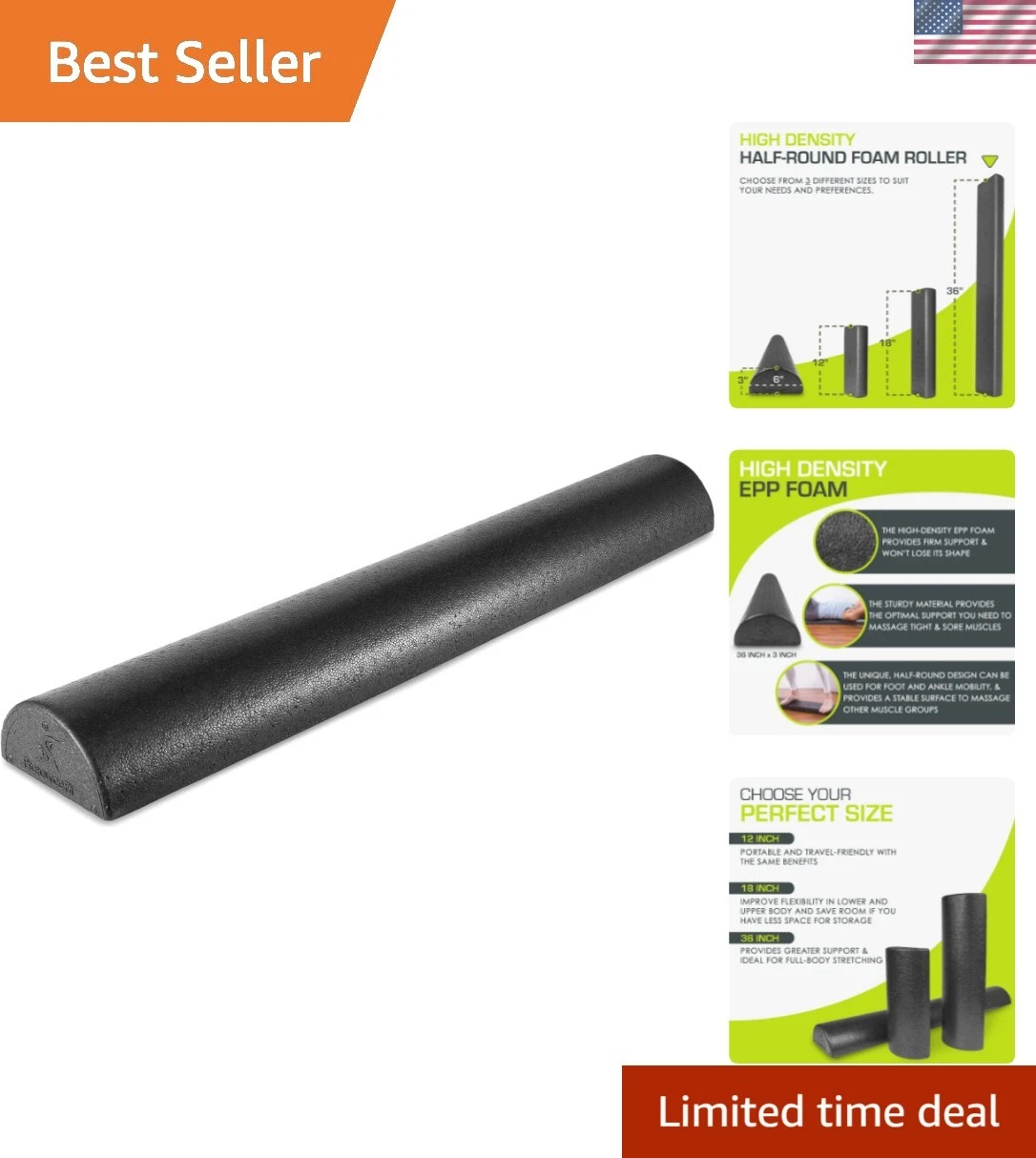Extra Firm Half-Round Foam Roller - Perfect for Stretching & Strengthening
