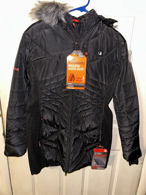 ActionHeat 5V Heated Insulated Hooded Jacket Women s L Black Mid-Length