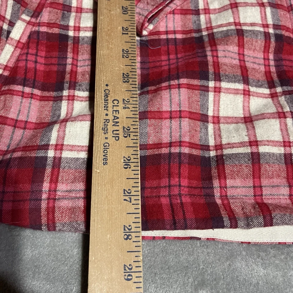 LL Bean Jacket Womens 3X Red Pink Plaid Flannel Tartan Relaxed Zip Up Hooded - Image 3 of 4