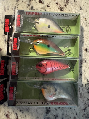 RAPALA DT 10's--4 DIFFERENT COLORED FISHING LURES