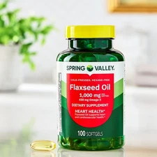 Spring Valley Flaxseed Oil Dietary Supplement Softgels 1000mg 100Ct Heart Health