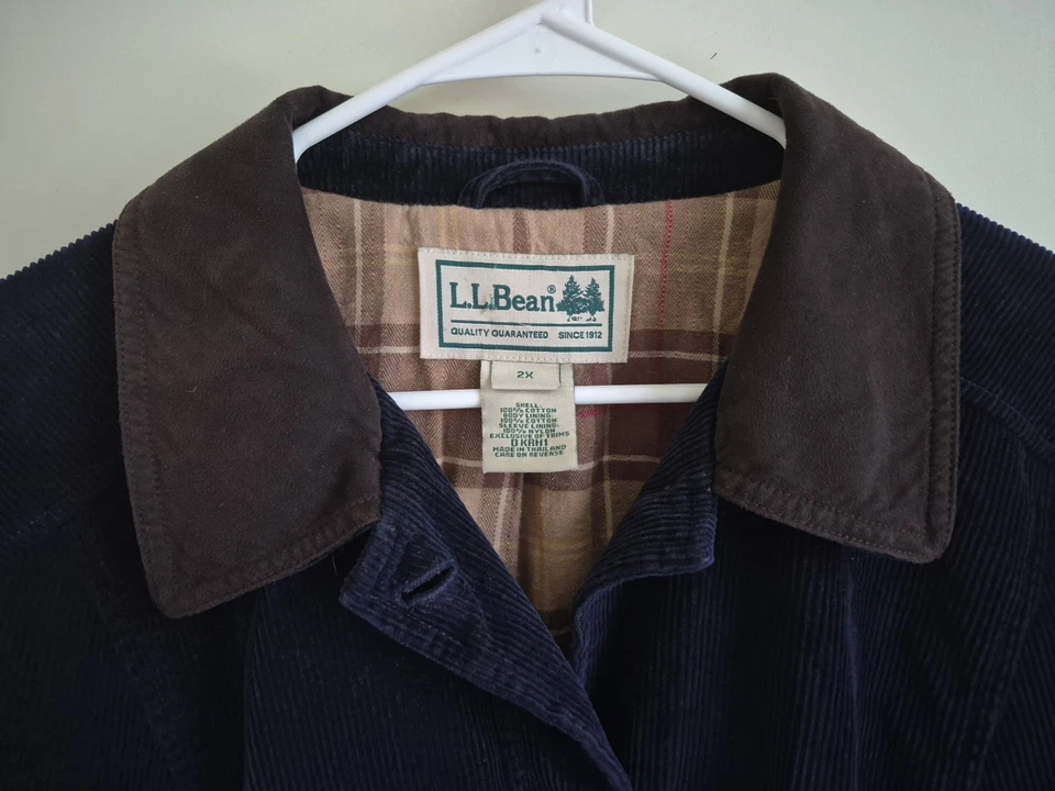 L.L. BEAN VINTAGE NAVY/ BROWN CORDUROY FLANNEL LINED CHORE COAT SIZE 2X OKRH1 - Image 3 of 4