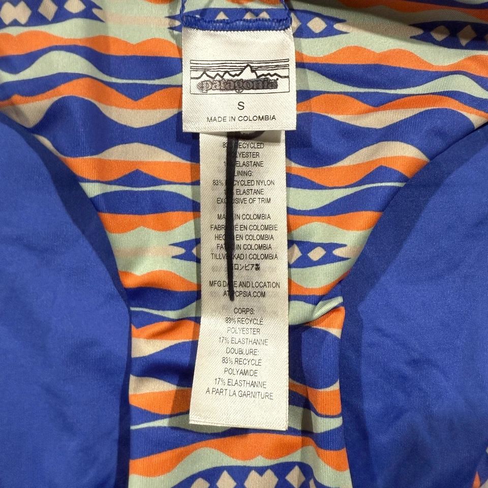 Patagonia Bikini Set Small Blue Racerback Swim Top Bottom Aztec Print Nanogrip - Image 3 of 4