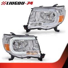 Fit For Toyota Tacoma 2005-11 Led Drl Tube Chrome Headlights Headlamps