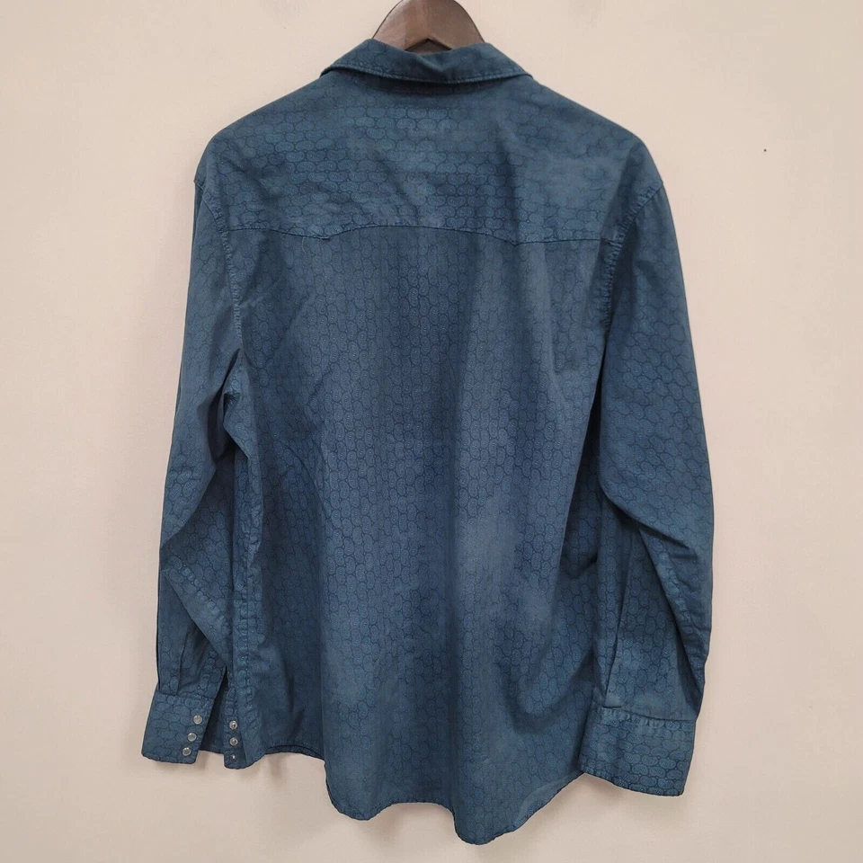 Vintage Wrangler Mens Paisley Pearl Snap Shirt Size 2X Blue Western Country Barn - Image 2 of 4