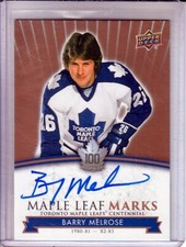 2017-18 Toronto Maple Leafs Centennial Maple Leaf Marks Barry Melrose AUTO