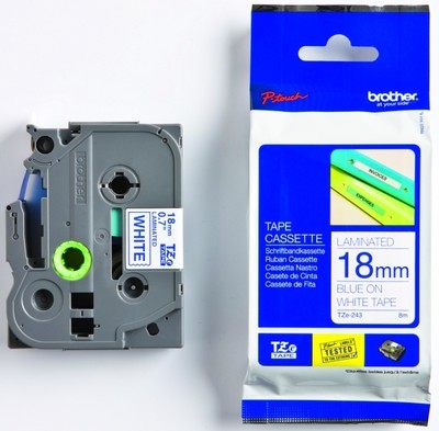 Beschriftungsband original Brother P-touch TZe-243 neu TZe243 blau auf weiß 