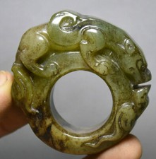 5.5cm China Hongshan Culture Old Jade Carving Dynasty Dragon Beast Spanner Ring