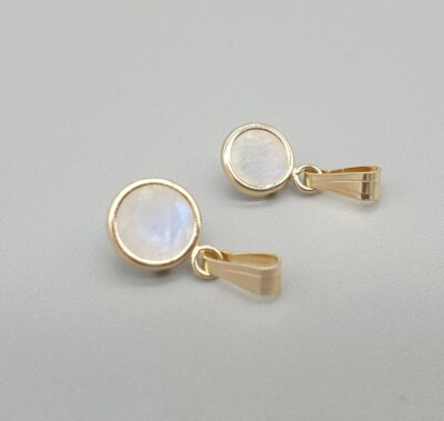 9ct Yellow Gold Natural Rainbow Moonstone Pendant 5mm 6mm 9k Solid - Main Image