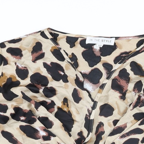 In the Style Womens Beige Animal Print Polyester Bodysuit One-Piece Size 10 Snap - Picture 3 of 10