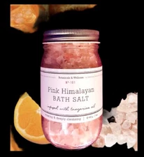 Pink Himalayan Bath Salt Aromatherapy Infused w Tangerine Oil,JUMBO 453g Jar,NEW