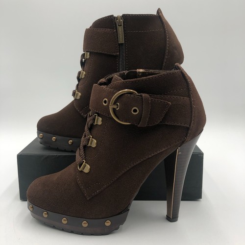 Colin Stuart heeled Booties Women's Size 8 Brown Suede Adjustable buckle - Picture 3 of 10
