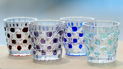 A set of 4pcs Hand Blown Crystal Glasses Colored Liqour Sake Cups