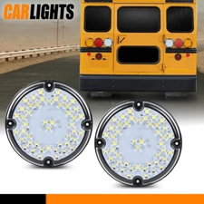 2pc 7" Round White LED Back-up Tail Light Fit For School Bus Transit Vehicle