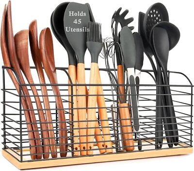 Extra Large Utensil Holder for Kitchen Counter - 15.7''x Mat+ 4Compartments 