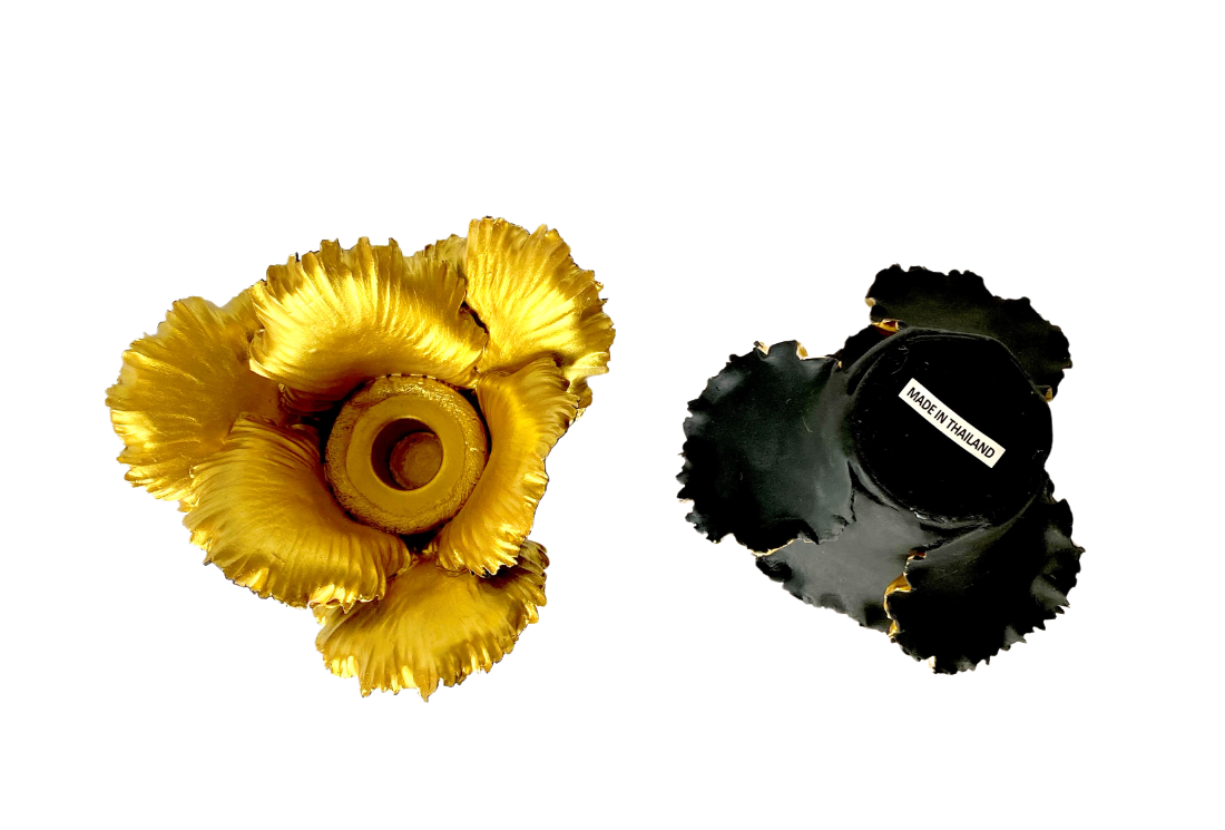 MacKenzie Childs Set of 2 Ceramic Gold & Black Glow Daffodil Holders
