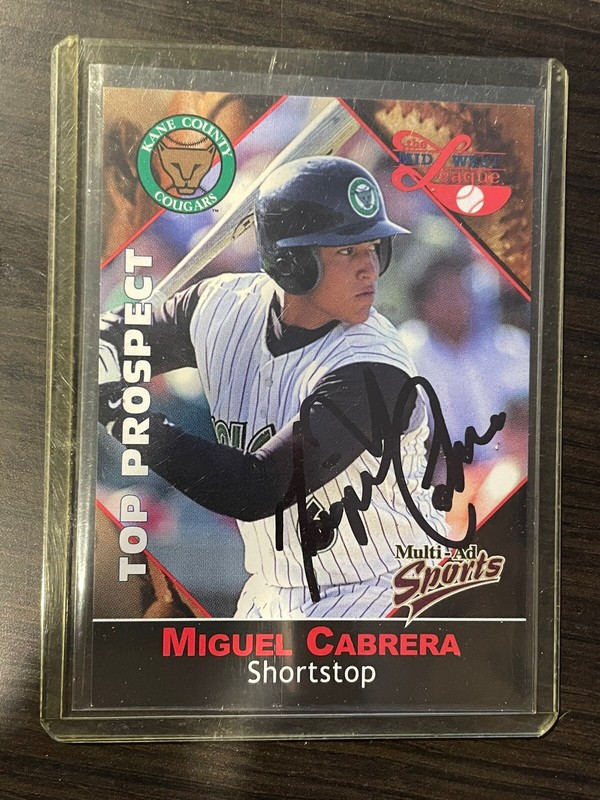 Miguel Cabrera signed 2001 Kane County Cougars Top Prospect baseball card