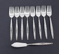 9 Pc STYLECRAFT T&N ROSE STAiNLESS 8 SALAD FORK & BUTTER SPREADER KNiFE SFY2 SET