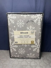 New Broyhill Snowflakes Gray  100% Cotton 3 Piece Twin Sheet Set.