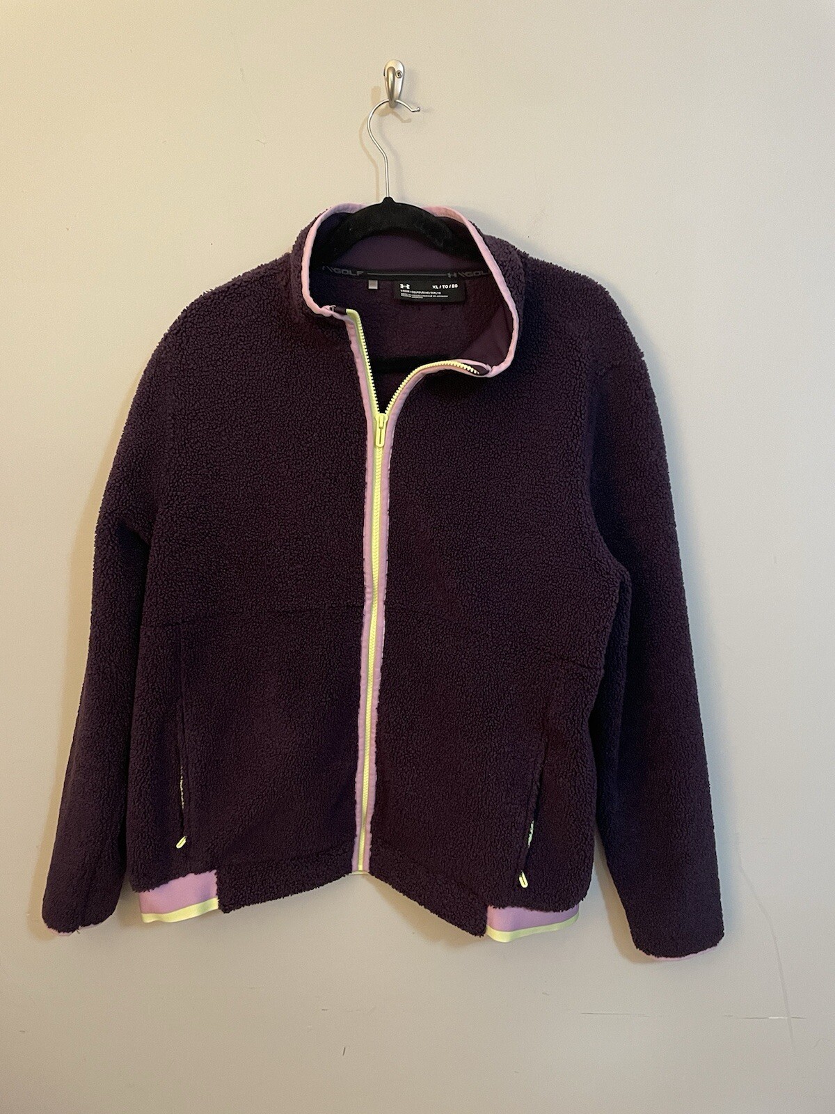 Under Armour Golf Full Zip Sherpa Fleece Jacket Womens Size XL Purple Yellow