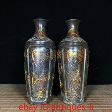 Pair of Chinese Old Copper and Gold Plum, Orchid, Bamboo and Chrysanthemum Vases
