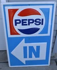 Vintage Pepsi Cola Soda Pop Tin Embossed IN Arrow Advertising Sign