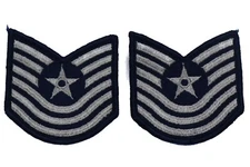 US Air Force Master Sergeant Rank Patch Vtg E-7 E7 Blue Chevron Pair USAF Sew On