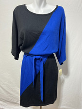 Sangria Color Block Medium Black Blue Women Dress Knit Dolman Sleeve New NWT