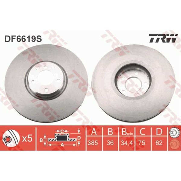 TRW Bremsscheibe Ø385 BelüFtet Vorne Rechts FüR BMW X6 X5 F15 F85 E70 F16 F86-image