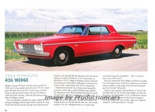 1963 Plymouth Belvedere 426 Wedge - Original Car Print Article J265