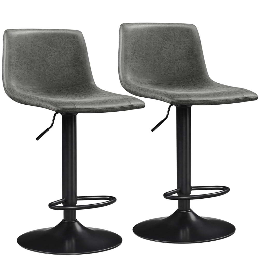 SMILE MART 2pcs Vintage Adjustable PU leather Bar Stools Mid-back, Brown