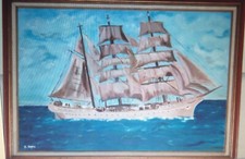 Großes gerahmtes Segelschiff Gemälde signiert von D. JOYCE