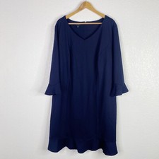 Talbots Womens Size 24 Wide Navy Blue Ponte Knit Stretch Ruffle Hem Dress