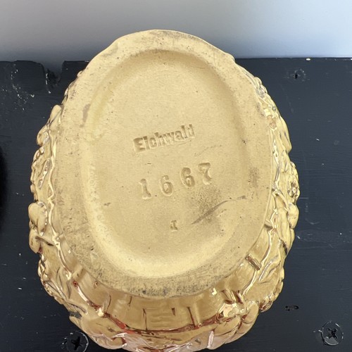 Vintage Eichwald Pottery Ceramic Basket Covered Candy Dish Yellow with Gold Trim - Picture 10 of 11
