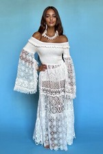 ANTICA SARTORIA LONG LACE OFF SHOULDER GORGEOUS WHITE DRESS