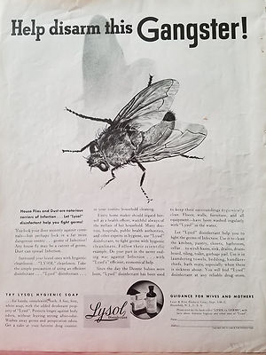 1937 Lysol Disinfectant House Flies Fly Dust Disarm this Gangster Original Ad