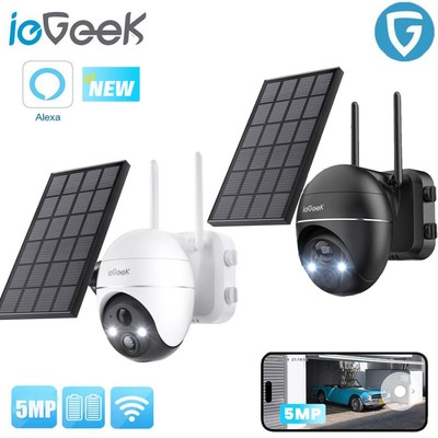 ieGeek 5MP Solar Security Camera System Battery Wireless WiFi 2 Way Audio Alexa