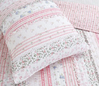 COZY LINE PINK ROMANTIC CHIC LACE 3pc Queen QUILT SET : ROSE RUFFLE RAG SHABBY FLORAL