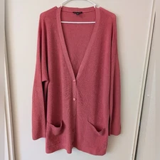 Eileen Fisher Womens XL Linen Blend Cardigan Pink Casual Contemporary Cottage