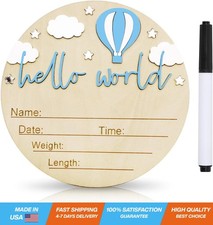 Baby Announcement Sign, 5.9 Inch Wooden Hello World Newborn Signs, Birth...