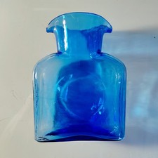 BLENKO AZURE OPEN WATER BOTTLE, Art Glass, 8", MCM, Made in USA