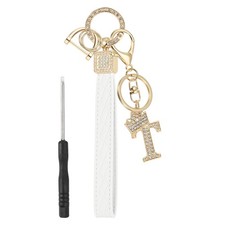 Leather Wristlet Keychain, Crown Design Letter t Keychains