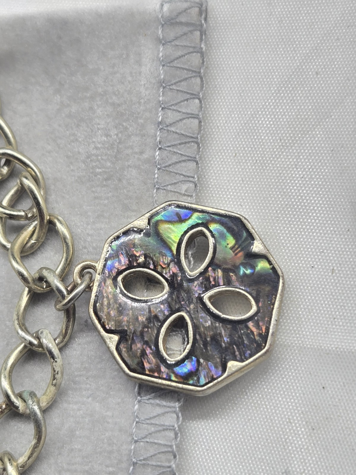 Silvertone Metal Toggle Bracelet Geometric Shapes… - image 4